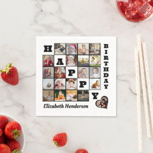 Happy Birthday Custom 21 Photo Collage Gift  Napkins