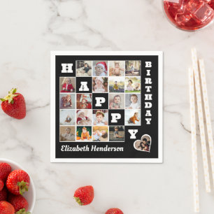 Happy Birthday Custom 21 Photo Collage Gift Napkins