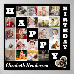 Happy Birthday Custom 21 Photo Collage Gift Poster