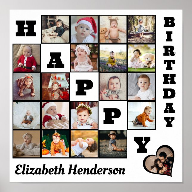 Happy Birthday Custom 21 Photo Collage Gift  Poster (Front)