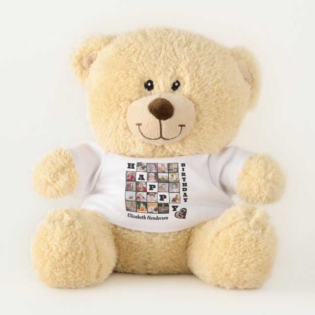 Happy Birthday Custom 21 Photo Collage Gift  Teddy Bear (Front)