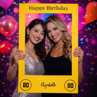 Happy Birthday | Custom 80th Birthday Amber Gold Selfie Frame
