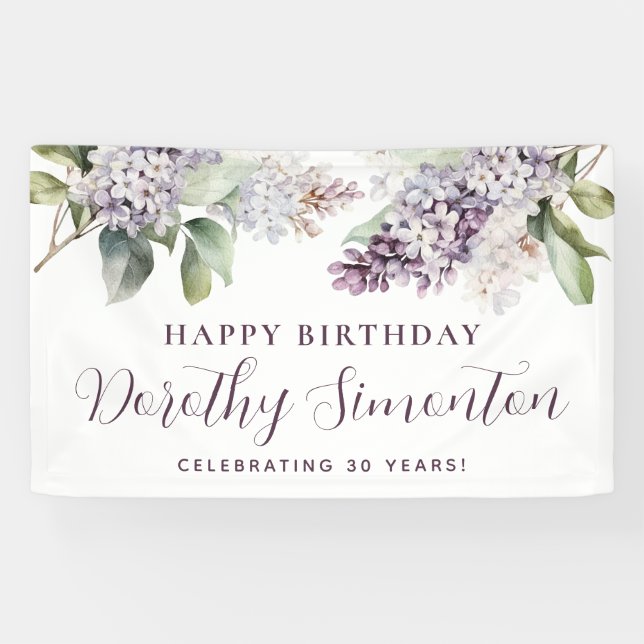 Happy Birthday Custom Banner Purple Floral 30th (Horizontal)