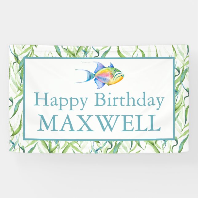 Happy Birthday Custom Banners Boy Tropical Fish (Horizontal)