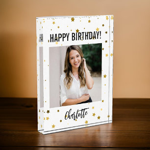 Happy Birthday Custom Birthday Party Gold Stars Photo Block