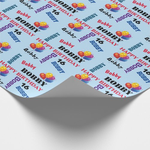 Happy Birthday Custom Boys Name and Age Wrapping Paper