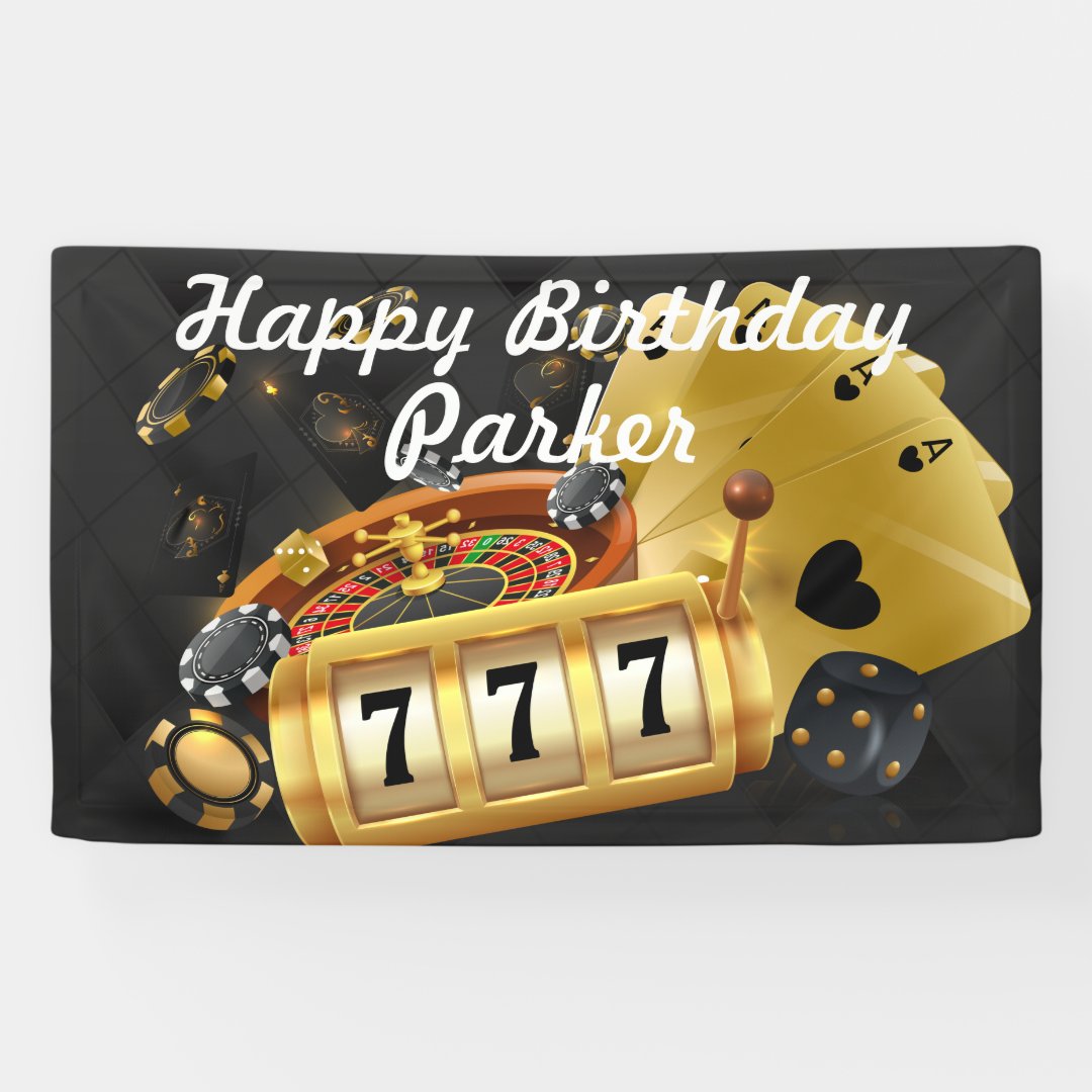 Happy Birthday Custom Casino Party Black Gold Banner | Zazzle