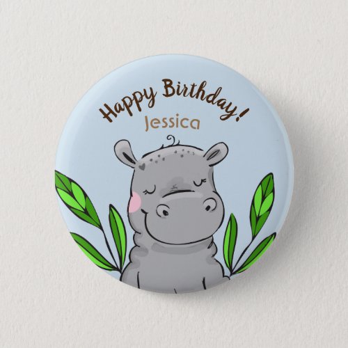 Happy Birthday Custom Cute Hippo Button