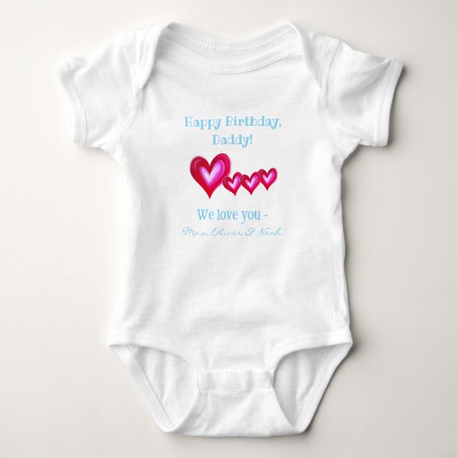 Happy Birthday, Custom Daddy Of Triplets Baby Bodysuit (Front)