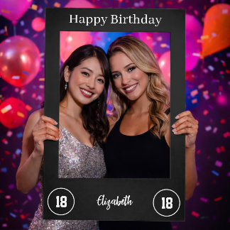 Happy Birthday | Custom Deep Charcoal Black Selfie Frame