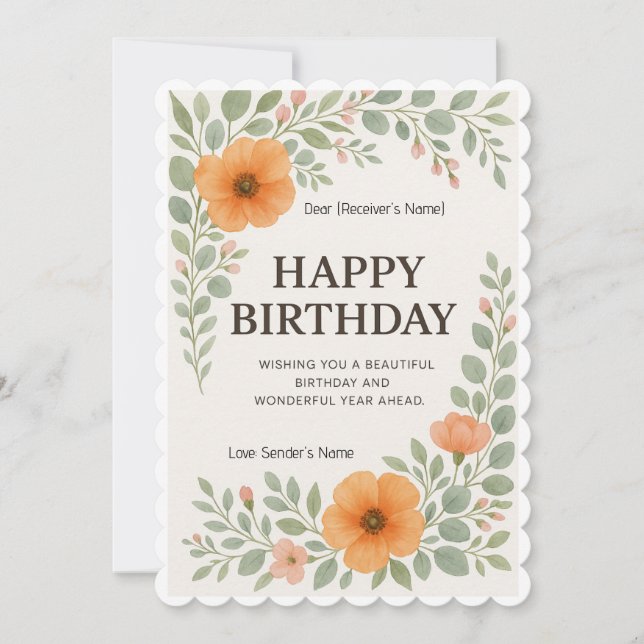 Happy Birthday Custom Floral Digital Card (Front)