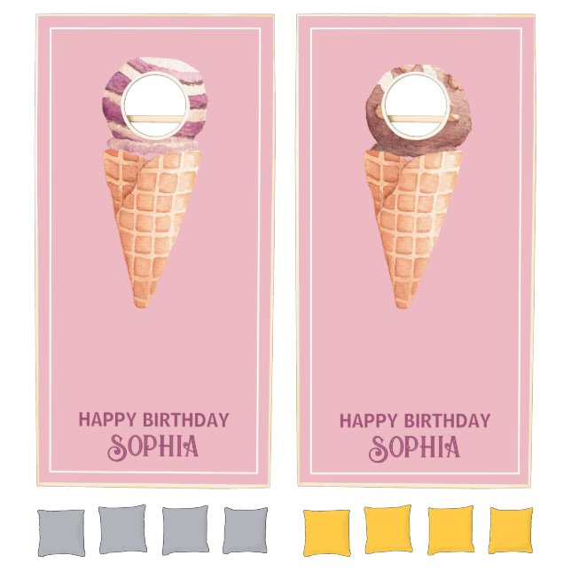 Happy Birthday Custom Ice Cream Cone Cornhole Set (Set)