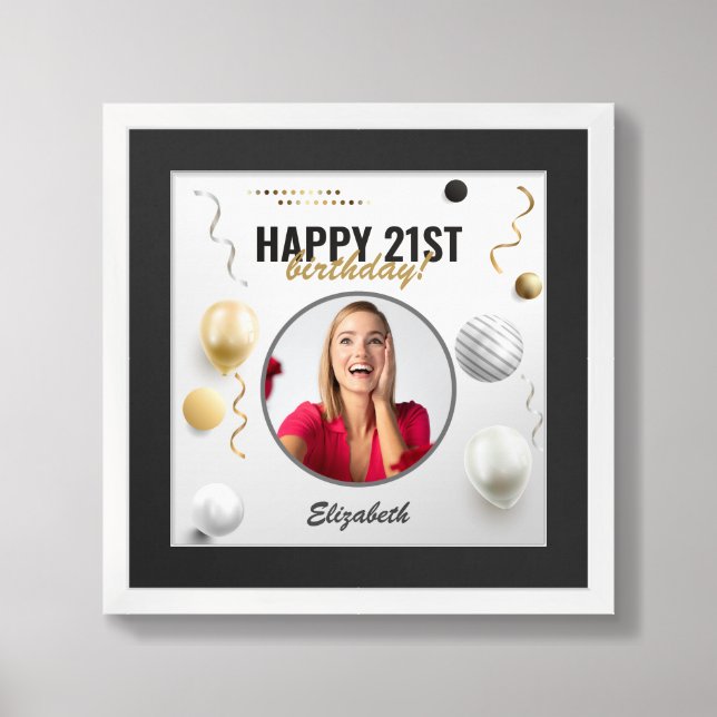 Happy Birthday Custom Modern Photo Gift Framed Art (Framed Front)