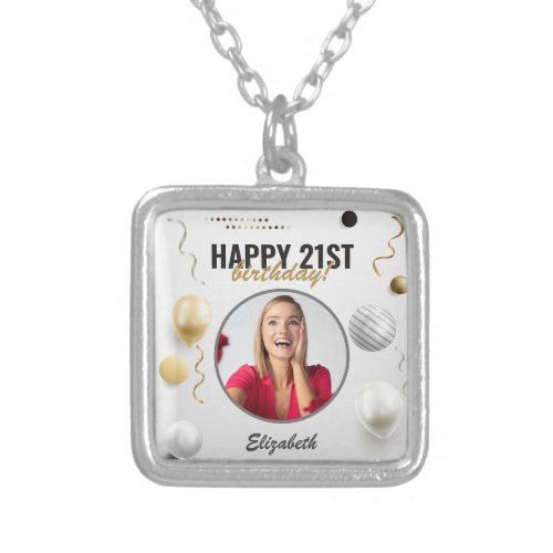 Happy Birthday Custom Modern Photo Gift Silver Plated Necklace