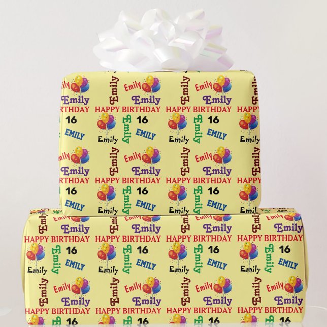 Happy Birthday Custom Name & Age Girls or Boys Wrapping Paper (Creator Uploaded)