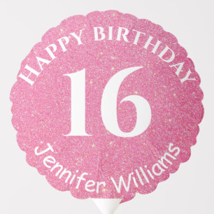 Happy Birthday Custom Name Age Year Pink Glitter Balloon
