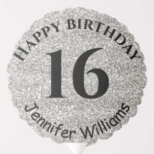 Happy Birthday Custom Name Age Year Silver Glitter Balloon