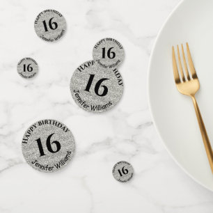 Happy Birthday Custom Name Age Year Silver Glitter Confetti
