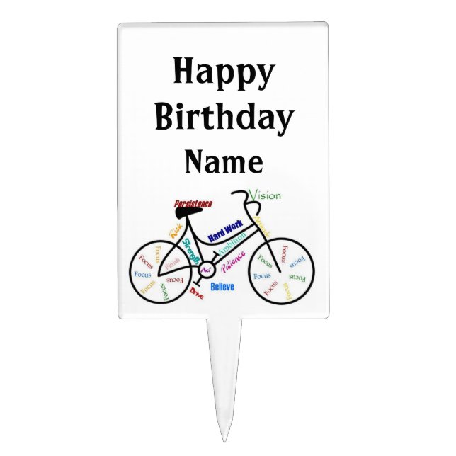 Happy Birthday Custom Name Bike, Cycle Sport Cake Topper (Front)