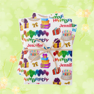 Happy Birthday Custom Name Bright & Cheerful 3 Wrapping Paper Sheets