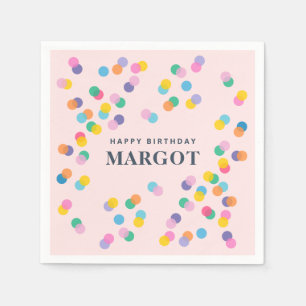 Happy Birthday Custom Name Confetti Blush Pink Napkins