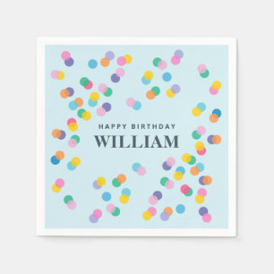 Happy Birthday Custom Name Confetti Pastel Blue Napkins
