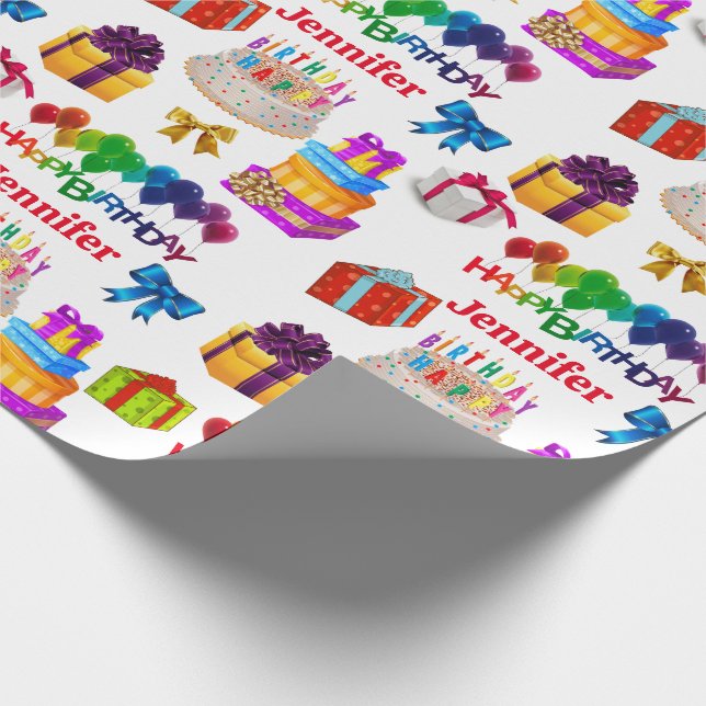 Happy Birthday Custom Name Cute and Colorful Wrapping Paper (Corner)