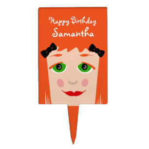 Happy Birthday Custom Name Doll Theme Orange Cake Topper