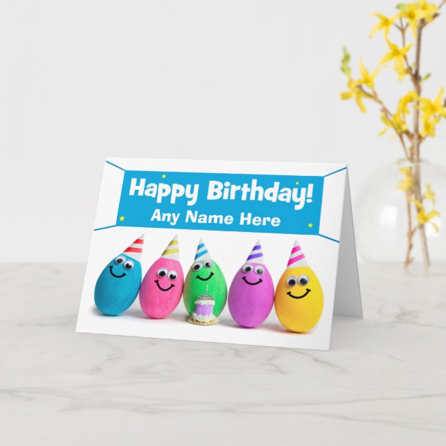 Happy Birthday Custom Name Egg Humor Card (Yellow Flower)