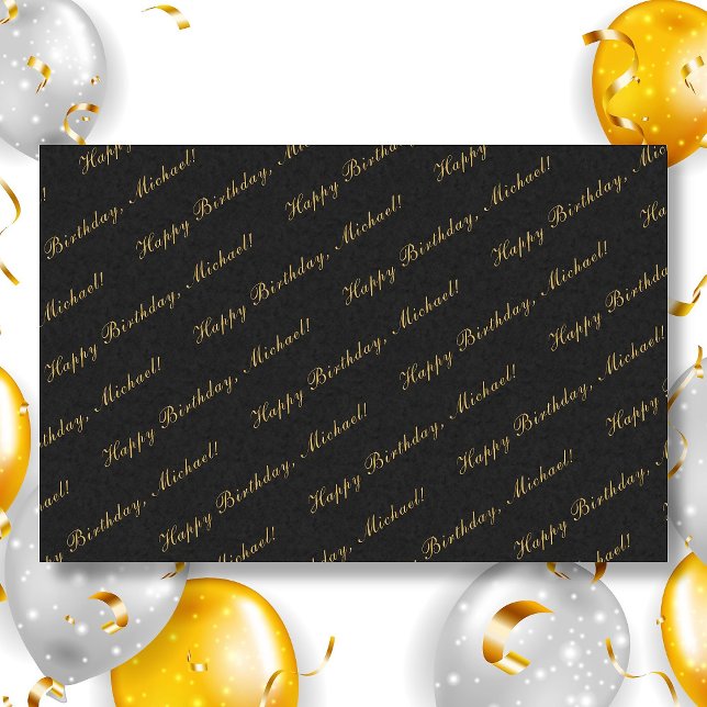 Happy Birthday Custom Name Elegant Black Tissue Paper (Creator Uploaded)