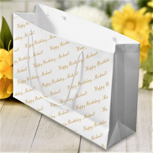 Happy Birthday Custom Name Elegant Large Gift Bag