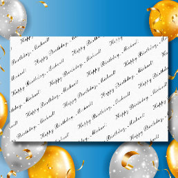 Happy Birthday Custom Name Elegant White Tissue Paper