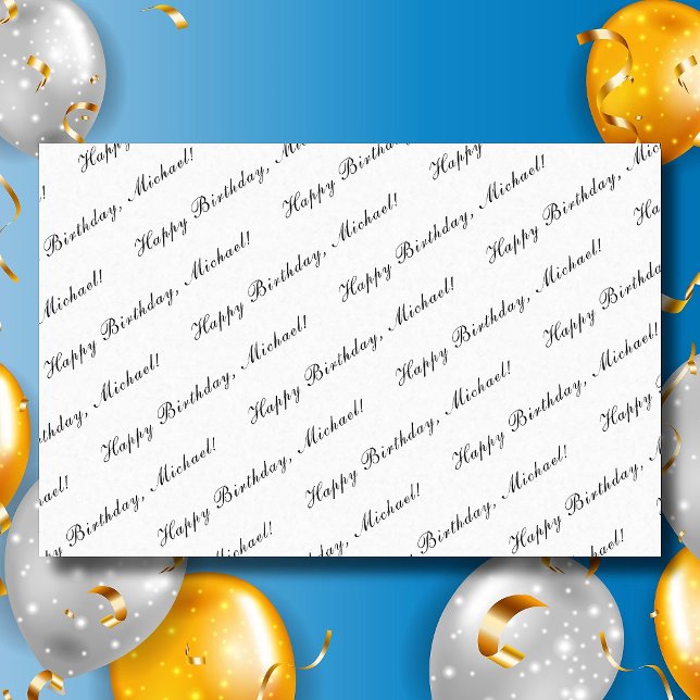 Happy Birthday Custom Name Elegant White Tissue Paper (Creator Uploaded)