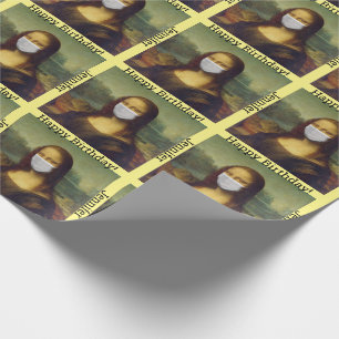 Happy Birthday Custom Name Face Mask Mona Lisa Wrapping Paper