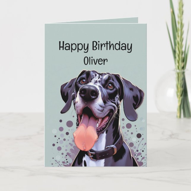 Happy Birthday Custom Name Funny Great Dane Dog Card (Front)