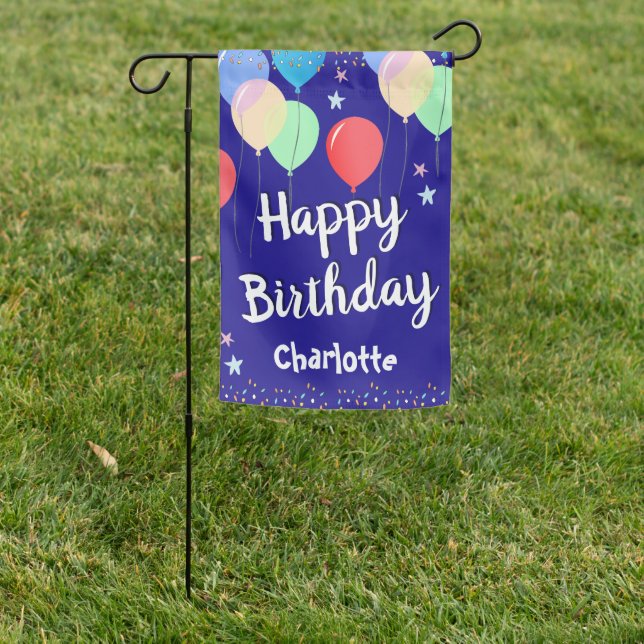 Happy Birthday Custom Name Garden Flag (In SItu)