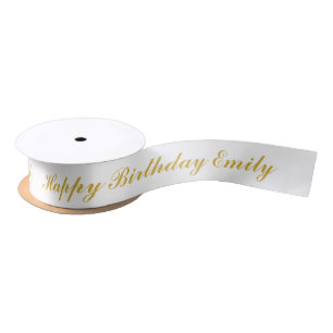 Happy Birthday Custom Name Gold Script Satin Ribbon