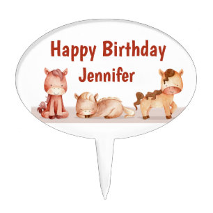 Happy Birthday Custom Name Horses Watercolor Cake Cake Topper