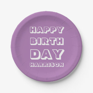 Happy Birthday Custom Name lavender Modern Paper Plates