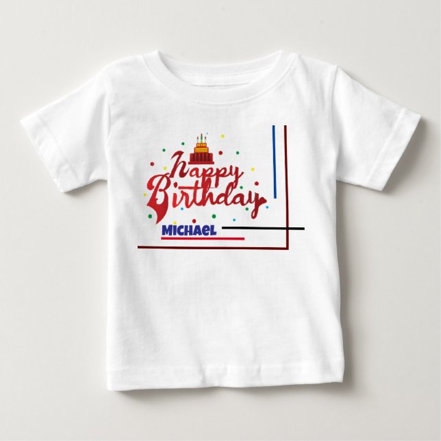 Happy Birthday Custom Name Modern Elegant Gift Baby T-Shirt (Front)
