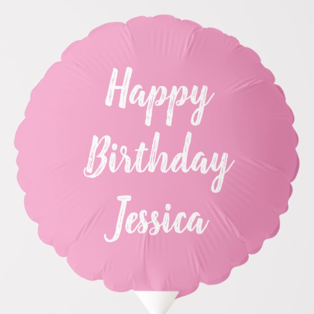 Happy birthday custom name number pink and white balloon (Front)