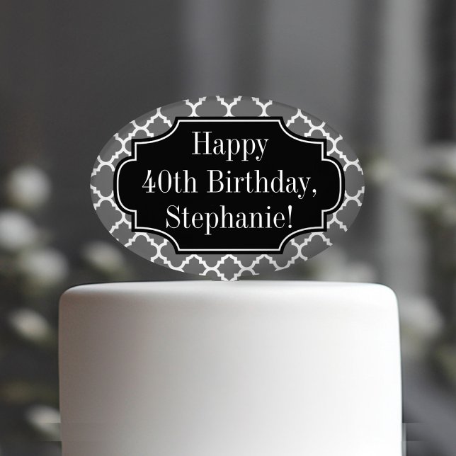 Happy Birthday Custom Name - Over the Hill Black Cake Topper (Over the Hill Birthday Cake Topper)