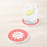 Happy birthday custom name red hearts circle frame coaster
