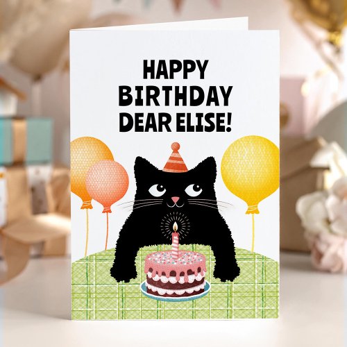 Happy Birthday custom name with black kitten