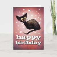 Happy Birthday! Custom Oriental Black Cat Art Card