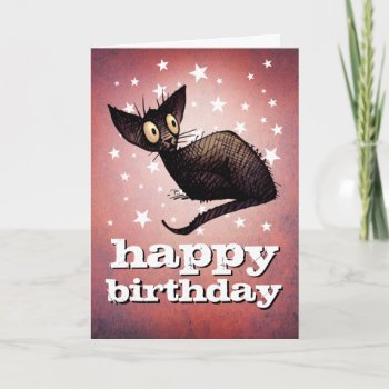 Happy Birthday! Custom Oriental Black Cat Art Card by StrangeStore at Zazzle