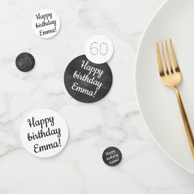 Happy Birthday Custom Personalized Chalkboard Grey Confetti (Group)