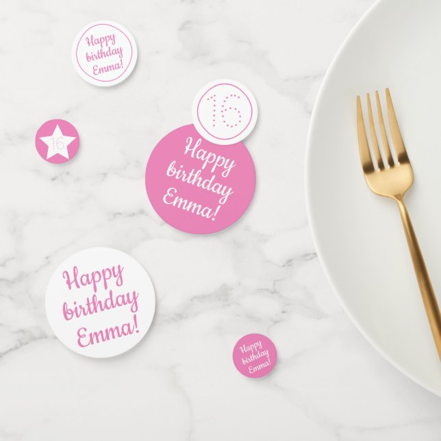 Happy Birthday - Custom Personalized Pink & White Confetti (Group)