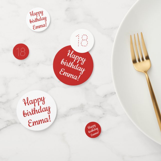 Happy Birthday - Custom Personalized Red & White Confetti (Group)