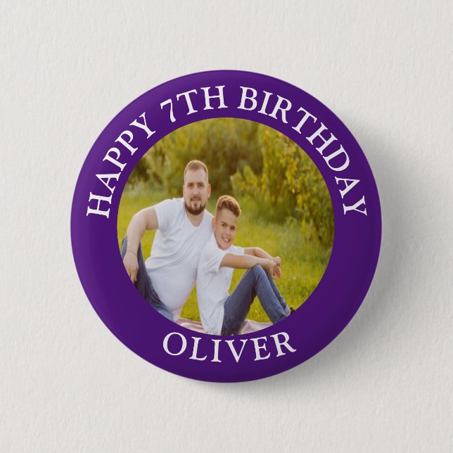 Happy Birthday Custom Photo Age Name Button (Front)